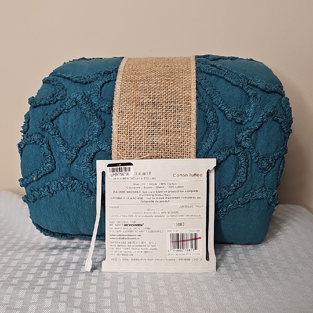 Cotton Tufted Bed Scarf in Teal Bed Bath & Beyond